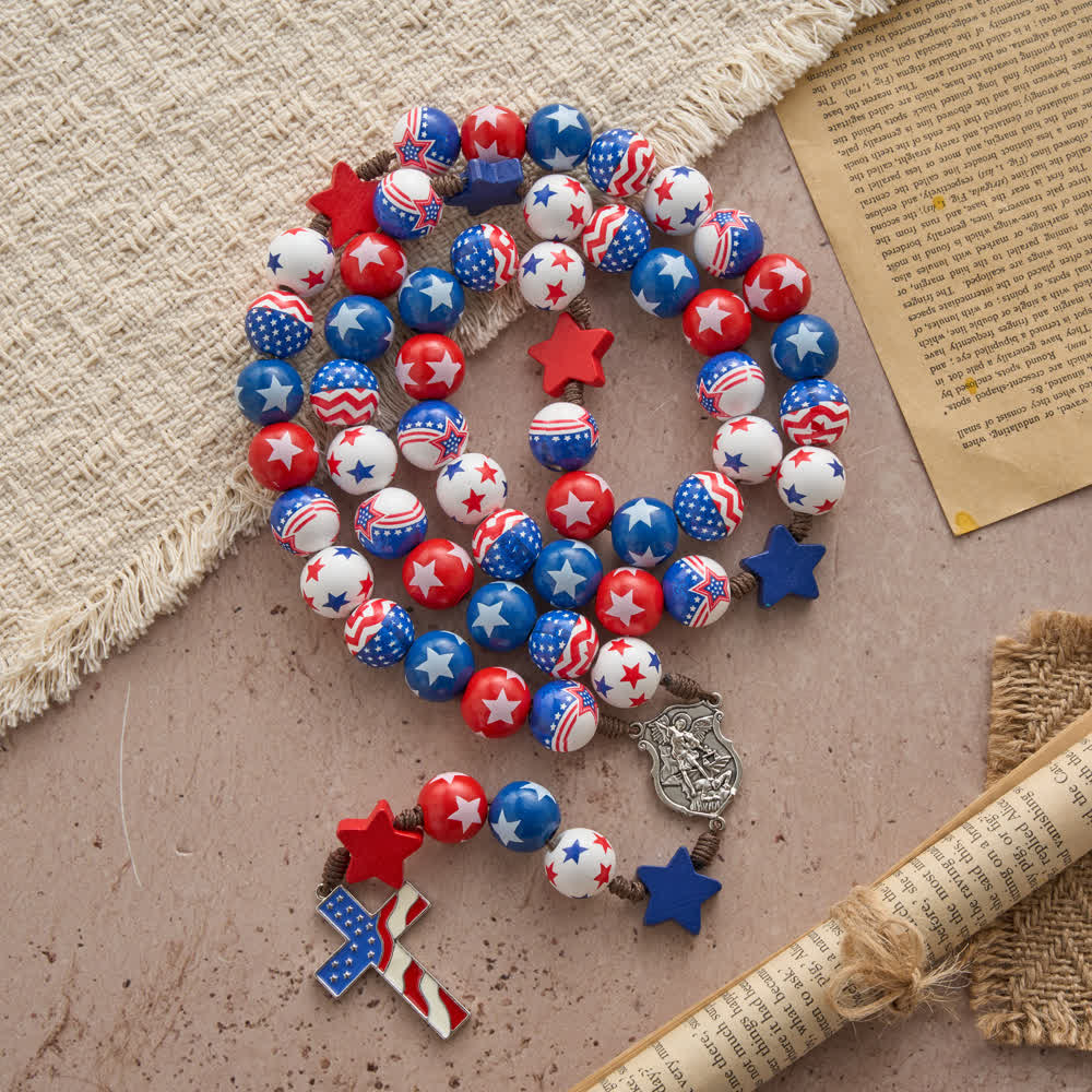 FREE Today: Patriotic American Flag Cross Rosary with Red White Blue Stars & Stripes Beads - image 3