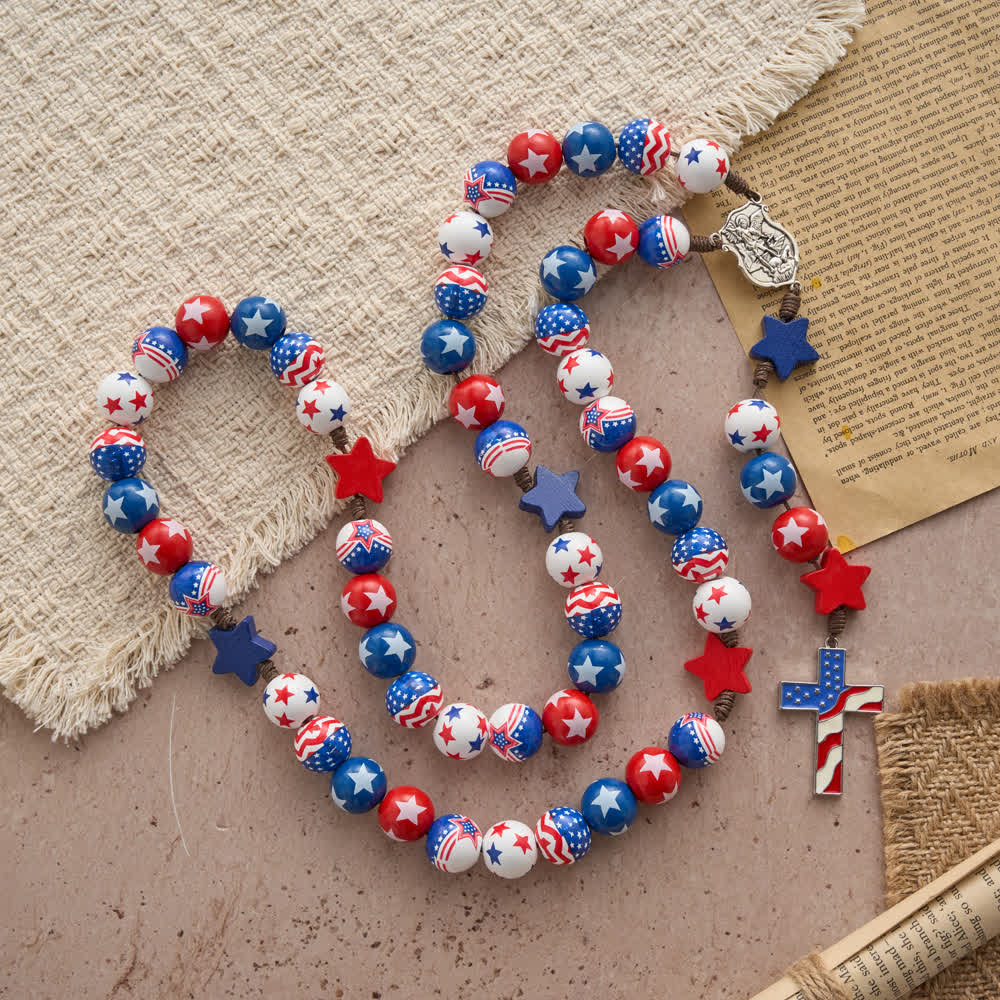 FREE Today: Patriotic American Flag Cross Rosary with Red White Blue Stars & Stripes Beads - image 4