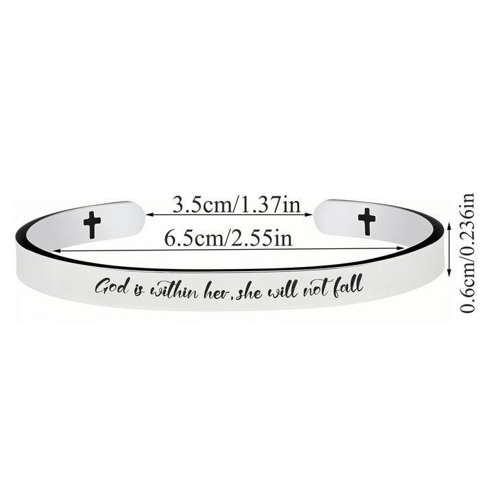 Christianartworkshop Open Cuff Stainless Steel Bible Verse Engraved Bracelet with Tiny Crosses: A Symbol of Firm Faith - image 7