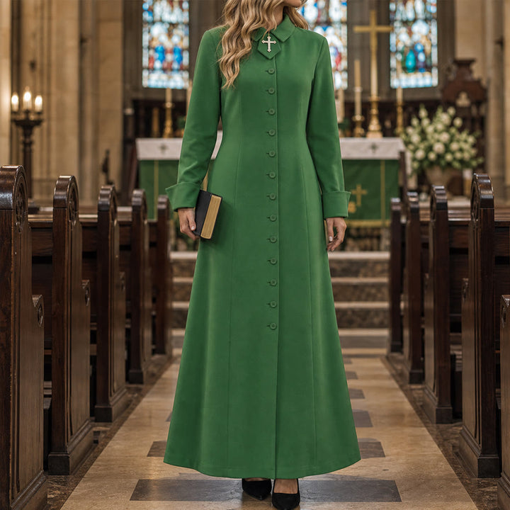 Christianartworkshop Women's Pastor Robe With Collar Cross Motif And Feminine Silhouette Women's Clergy Robe - image 19