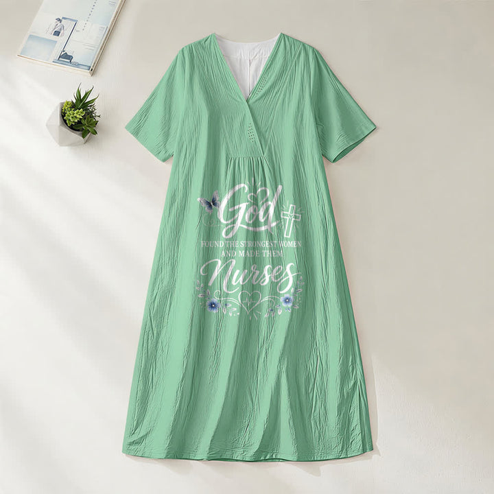Christianartworkshop God Found the Strongest Women and Made Them Nurses Inspirational V-Neck Short Sleeve Midi Dress - Green - 4XL - image 8