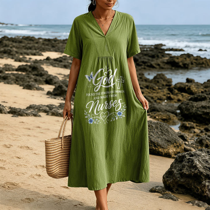 Christianartworkshop God Found the Strongest Women and Made Them Nurses Inspirational V-Neck Short Sleeve Midi Dress - image 11