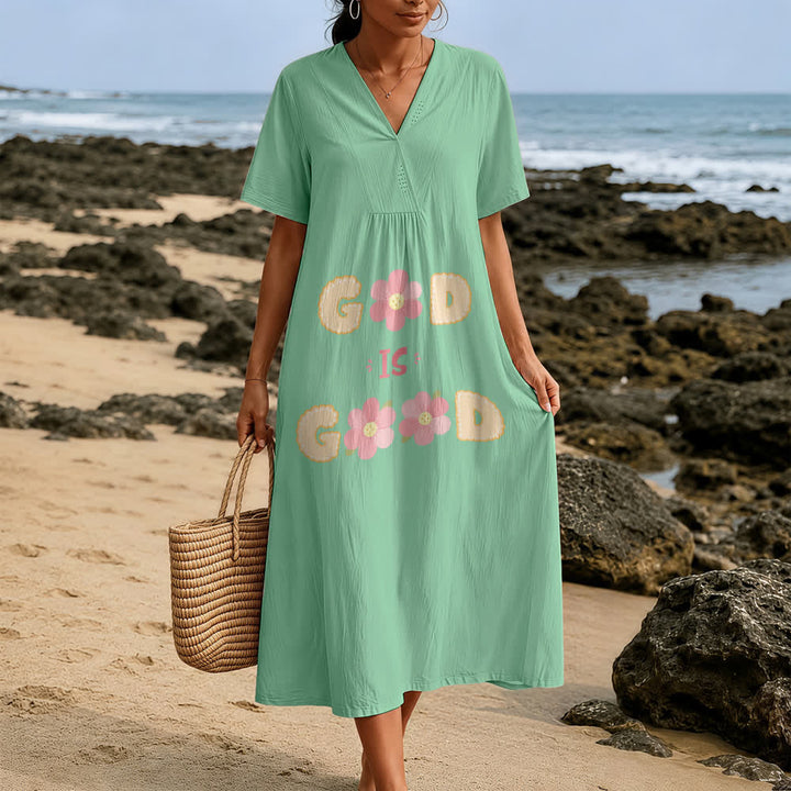 Christianartworkshop Devotional “God Is Good” Floral Statement V-Neck Short Sleeve Midi Dress - image 7