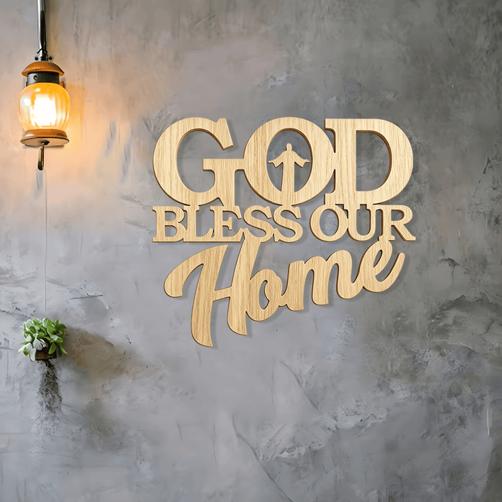 Christianartworkshop Silhouette Inlaid God Bless Our Home Wooden Wall Sign: Emblem of Family Blessing - image 2