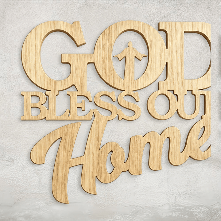 Christianartworkshop Silhouette Inlaid God Bless Our Home Wooden Wall Sign: Emblem of Family Blessing - image 3