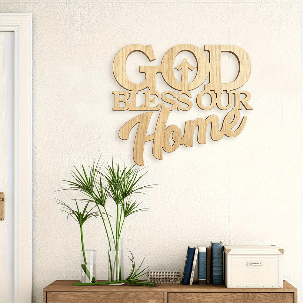 Christianartworkshop Silhouette Inlaid God Bless Our Home Wooden Wall Sign: Emblem of Family Blessing - image 1