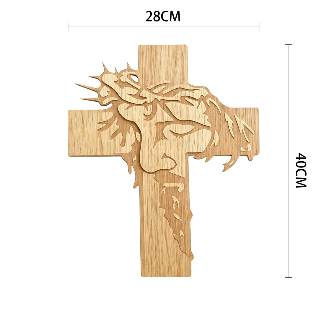 Christianartworkshop Jesus Closed-Eye Meditative Holy Face Thorn Crown Cross Wooden Wall Plaque: Emblem of Mercy - 11.02''*15.75''*0.2''/28*40*0.5cm - image 5