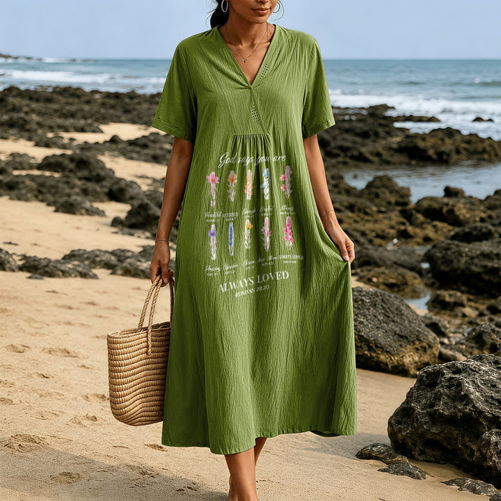 Christianartworkshop God Says You Are Always Loved Floral V-Neck Short Sleeve Midi Dress - image 11
