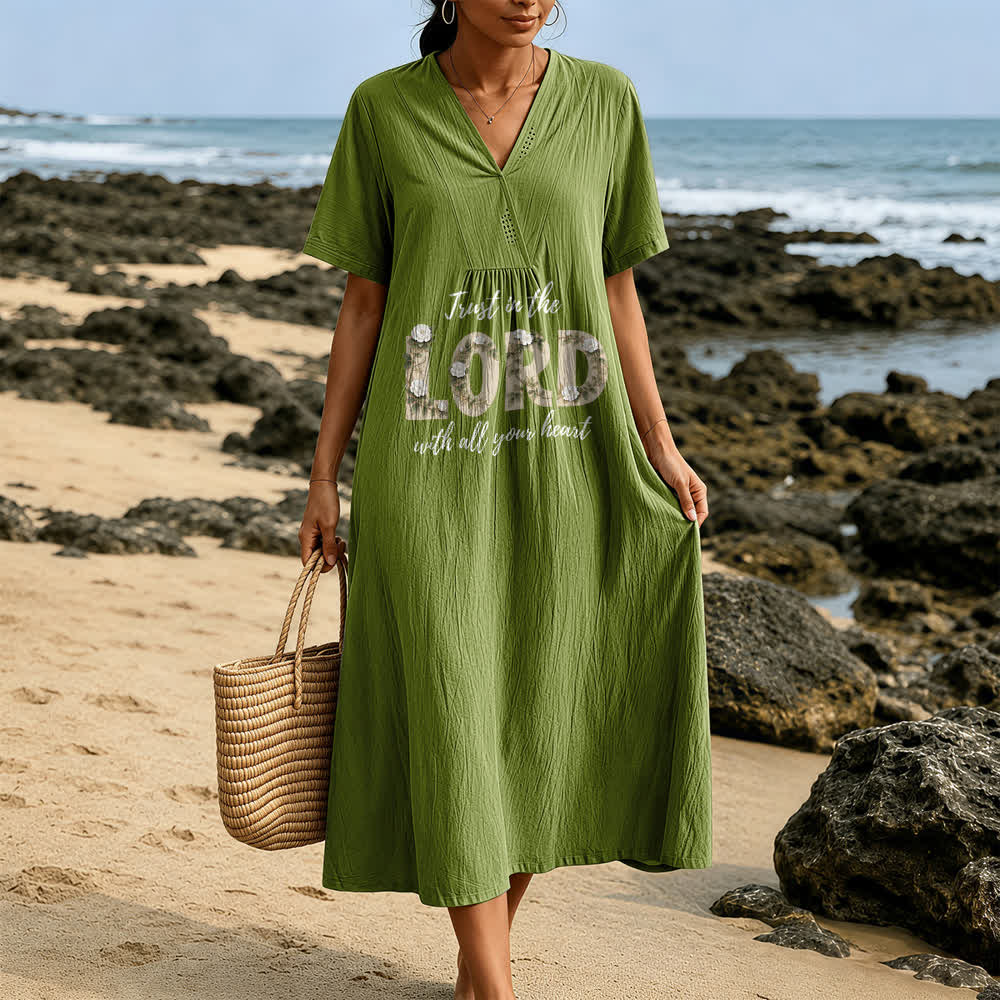 Christianartworkshop Trust In The Lord With All Your Heart Floral V-Neck Short Sleeve Midi Dress - image 11
