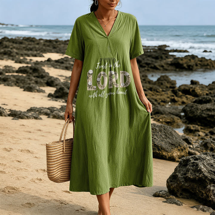Christianartworkshop Trust In The Lord With All Your Heart Floral V-Neck Short Sleeve Midi Dress - image 11
