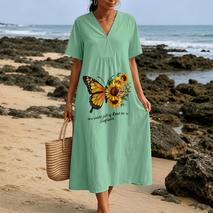 Christianartworkshop Butterfly & Sunflower Inspirational Quote V-Neck Short Sleeve Midi Dress - image 5