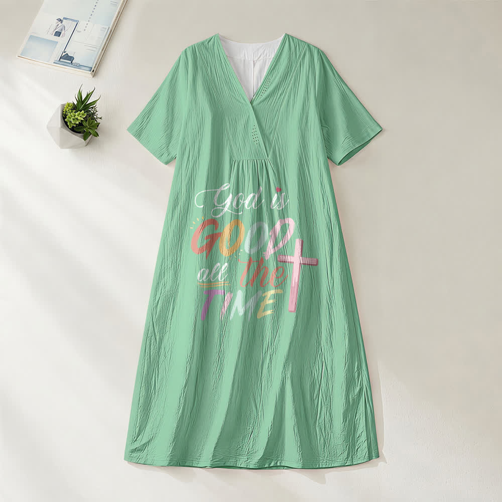 Christianartworkshop Faith-Inspired "God Is Good All The Time" V-Neck Short Sleeve Midi DressChristianartworkshop Faith-Inspired "God Is Good All The Time" V-Neck Short Sleeve Midi Dress - Green - 4XL - image 6