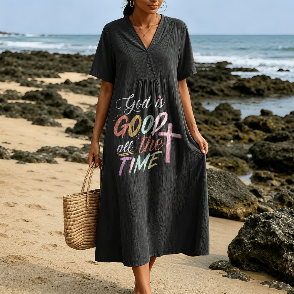 Christianartworkshop Faith-Inspired "God Is Good All The Time" V-Neck Short Sleeve Midi DressChristianartworkshop Faith-Inspired "God Is Good All The Time" V-Neck Short Sleeve Midi Dress - image 3