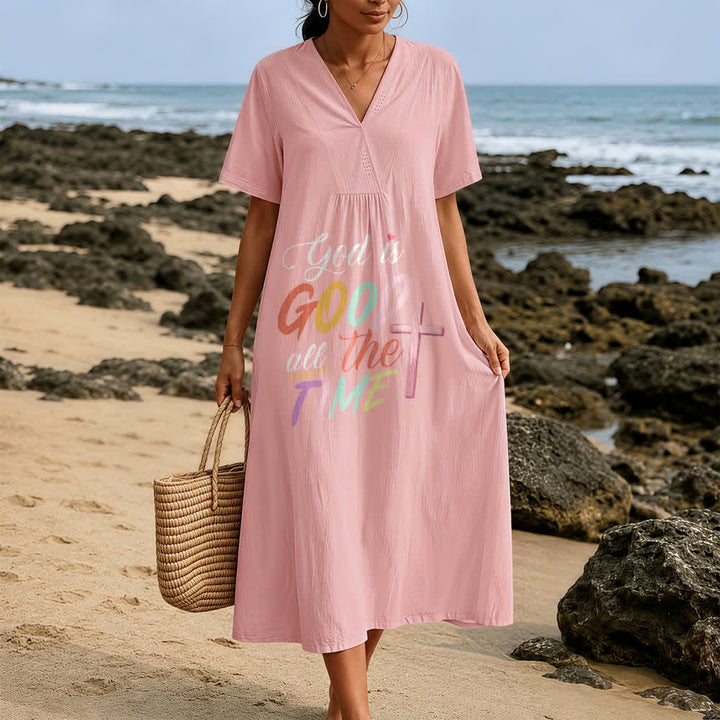 Christianartworkshop Faith-Inspired "God Is Good All The Time" V-Neck Short Sleeve Midi DressChristianartworkshop Faith-Inspired "God Is Good All The Time" V-Neck Short Sleeve Midi Dress - image 9