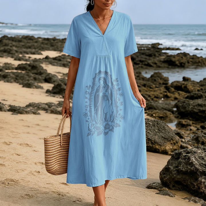 Christianartworkshop Our Lady of Guadalupe Silhouette V-Neck Short Sleeve Midi Dress - image 0