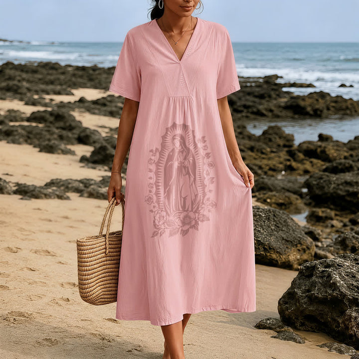 Christianartworkshop Our Lady of Guadalupe Silhouette V-Neck Short Sleeve Midi Dress - image 9