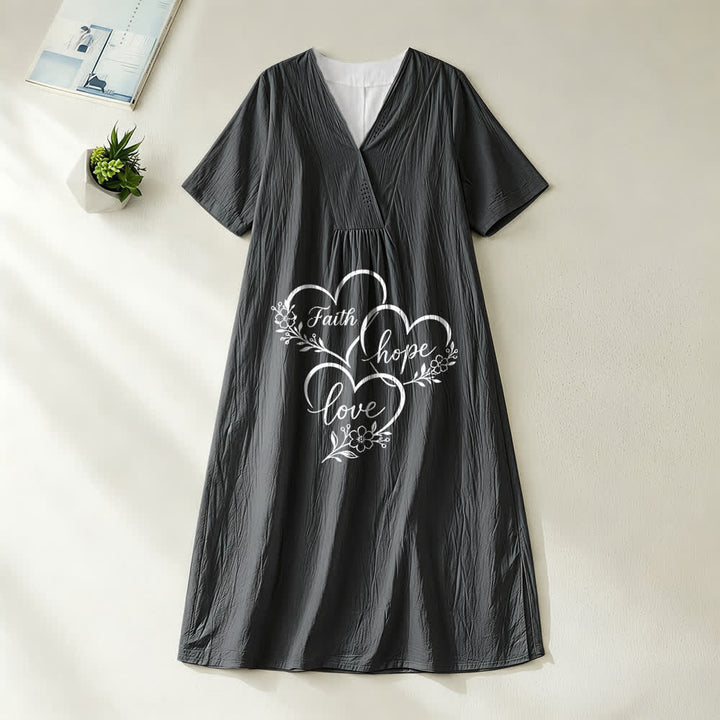 Christianartworkshop Floral Heart "Faith Hope Love" Print V-Neck Short Sleeve Midi Dress - Black - 4XL - image 4