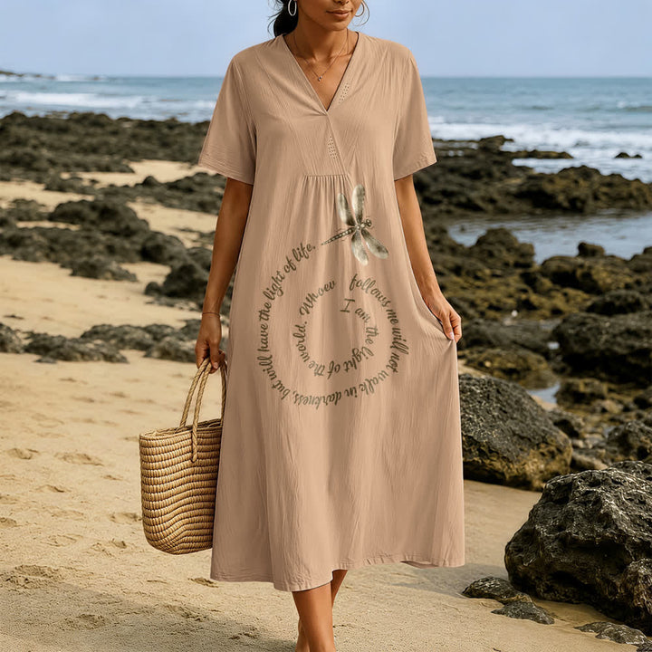 Christianartworkshop Relaxed Fit Dragonfly & Inspirational Verse V-Neck Short Sleeve Midi Dress - image 7
