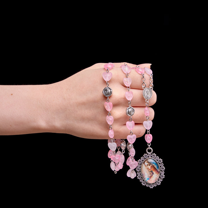 Christianartworkshop Gradient Frosted Heart Glass Bead Seven Sorrows Rosary with Our Lady Portrait Pendant - image 12