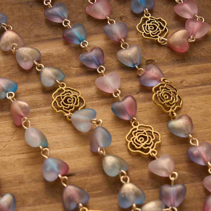 Christianartworkshop Gradient Frosted Heart Glass Bead Seven Sorrows Rosary with Our Lady Portrait Pendant - image 3