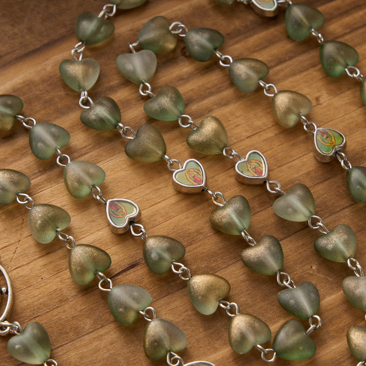 Christianartworkshop Gradient Frosted Heart Glass Bead Seven Sorrows Rosary with Our Lady Portrait Pendant - image 23