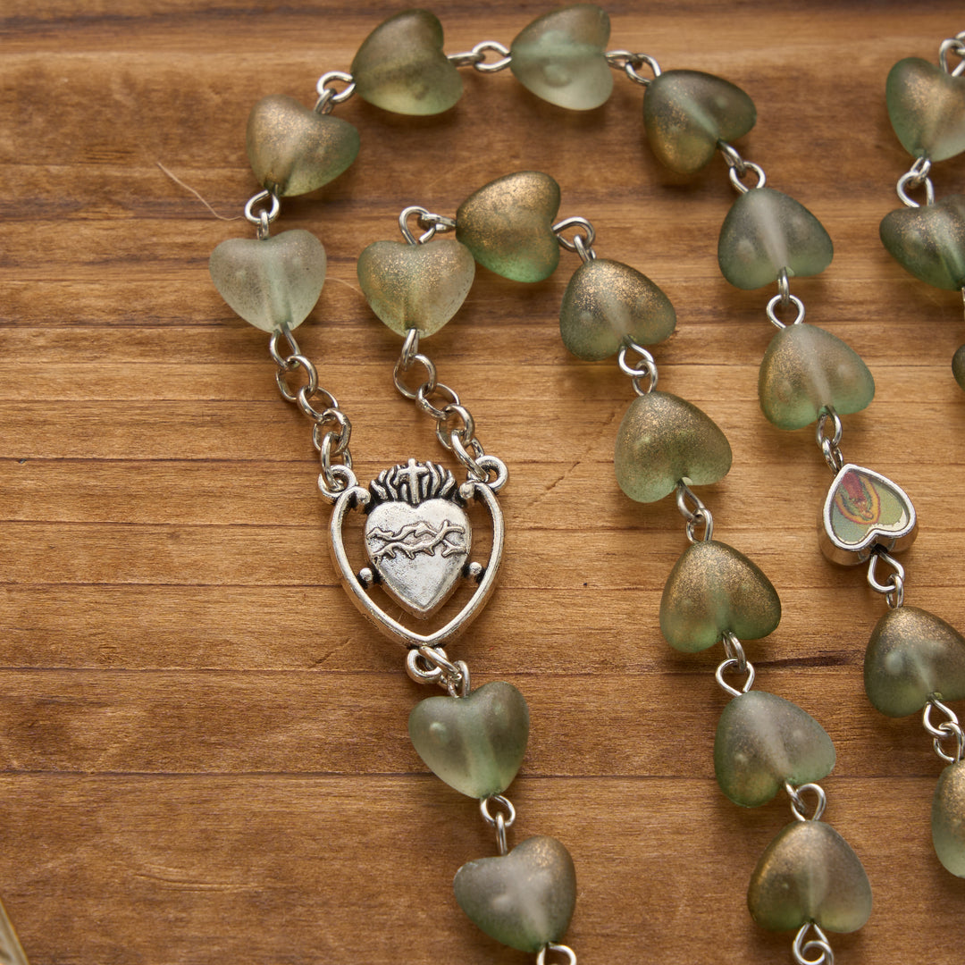 Christianartworkshop Gradient Frosted Heart Glass Bead Seven Sorrows Rosary with Our Lady Portrait Pendant - image 24