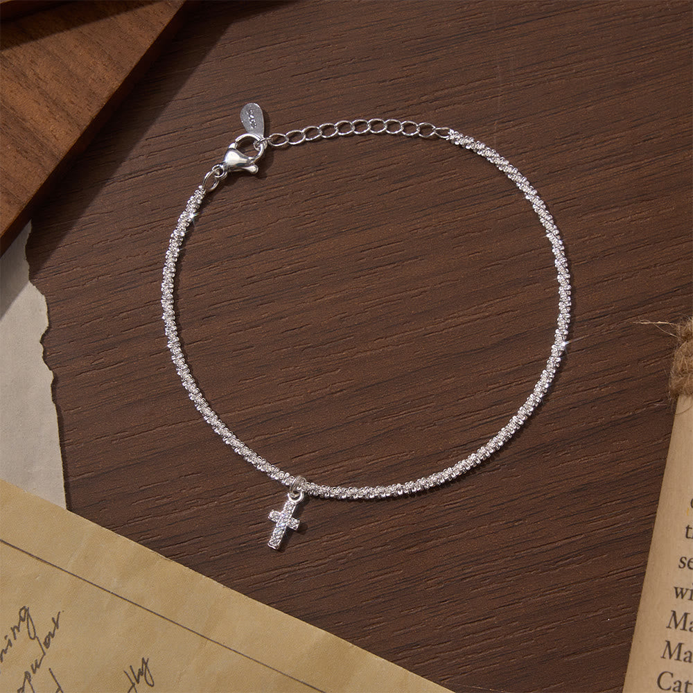 Christianartworkshop Full Pave Zircon Dainty Cross Tennis Chain Matching Necklace & Bracelet - Bracelet - image 0