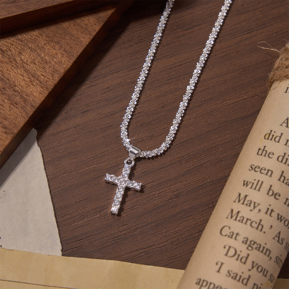 Christianartworkshop Full Pave Zircon Dainty Cross Tennis Chain Matching Necklace & Bracelet - Necklace - image 3