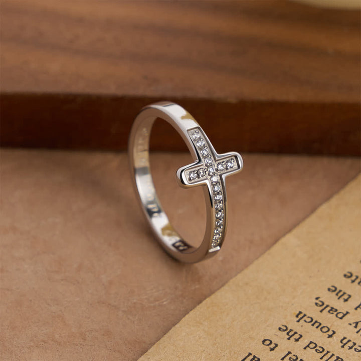 Christianartworkshop Faith Hope Love Engraved Cross Ring with Golden & Silver Two Colors - image 7