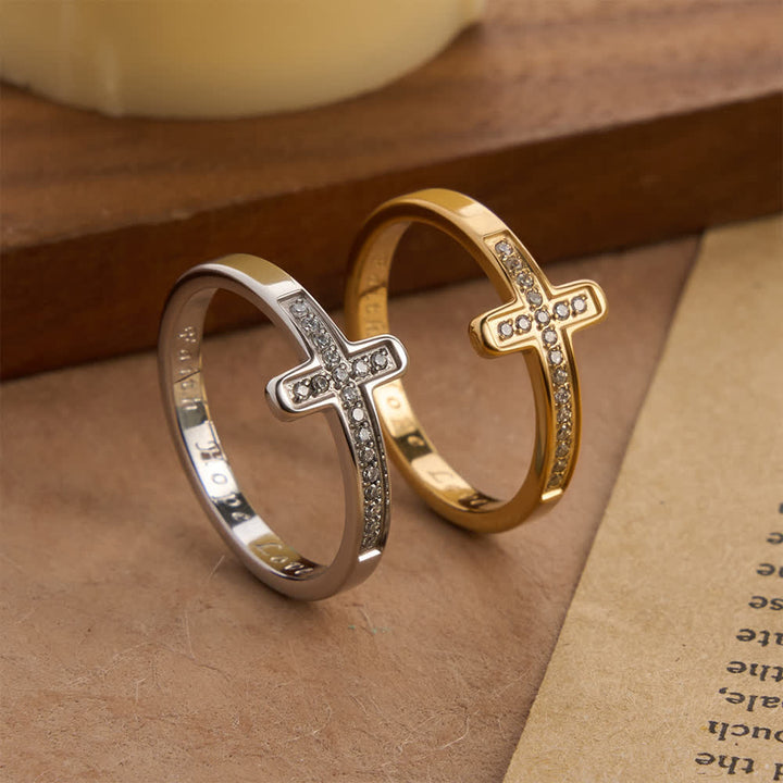 Christianartworkshop Faith Hope Love Engraved Cross Ring with Golden & Silver Two Colors - image 2