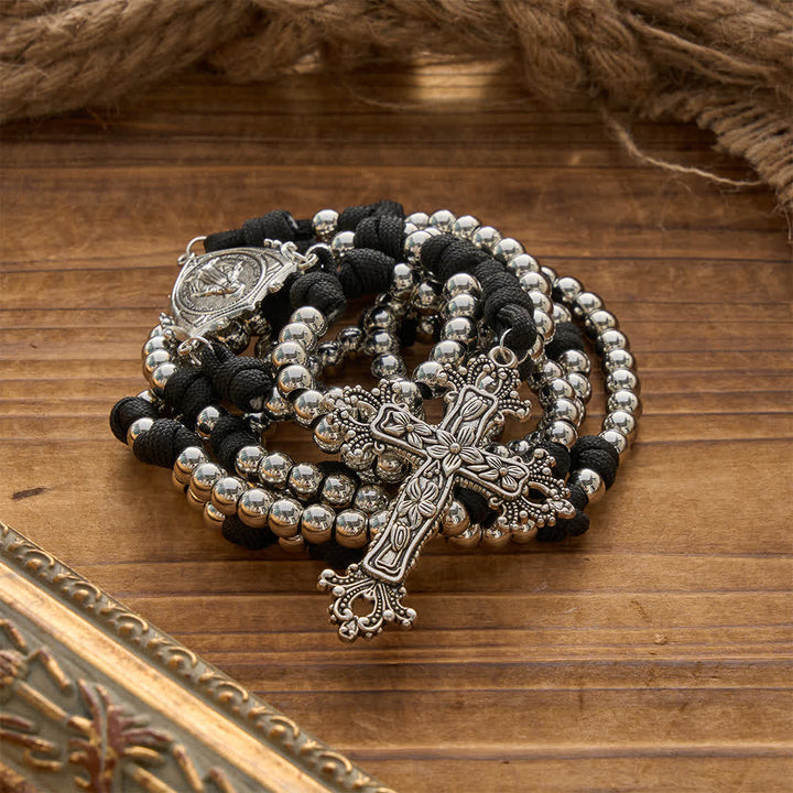 Christianartworkshop Rugged Silver-Toned Paracord 15-Decade Rosary: Carry Our Lady's Grace Wherever You Go - image 4