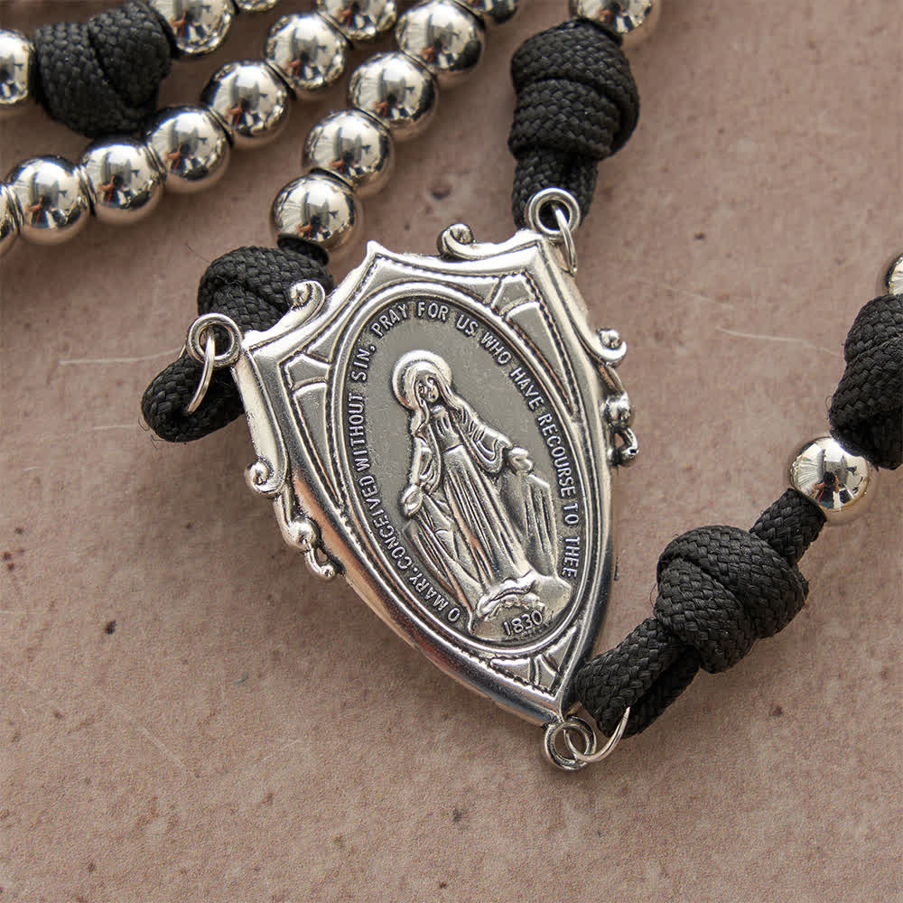 Christianartworkshop Rugged Silver-Toned Paracord 15-Decade Rosary: Carry Our Lady's Grace Wherever You Go - image 6