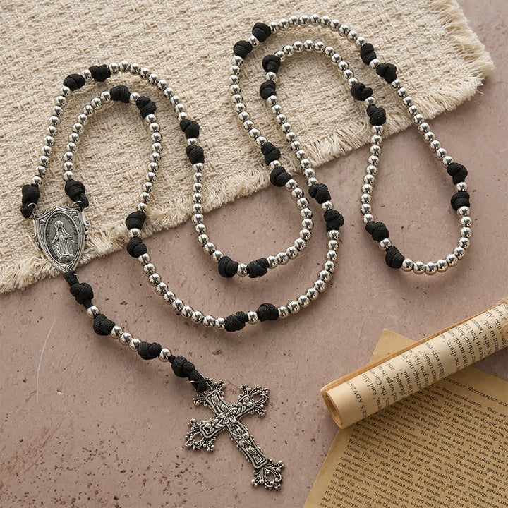 Christianartworkshop Rugged Silver-Toned Paracord 15-Decade Rosary: Carry Our Lady's Grace Wherever You Go - image 3