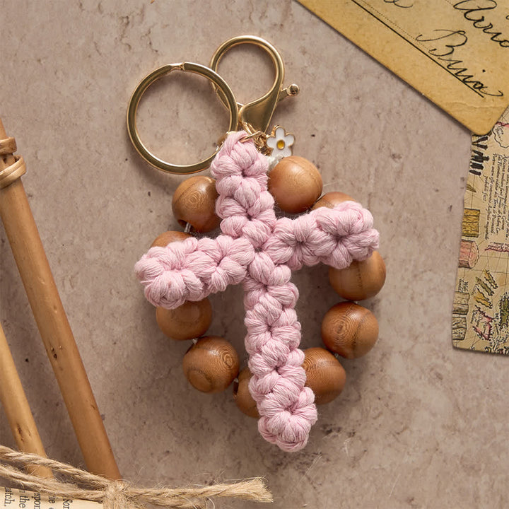 Christianartworkshop  Sandalwood Bead Pocket Rosary & Keychain with Multicolor Handmade Crochet Cross - image 9