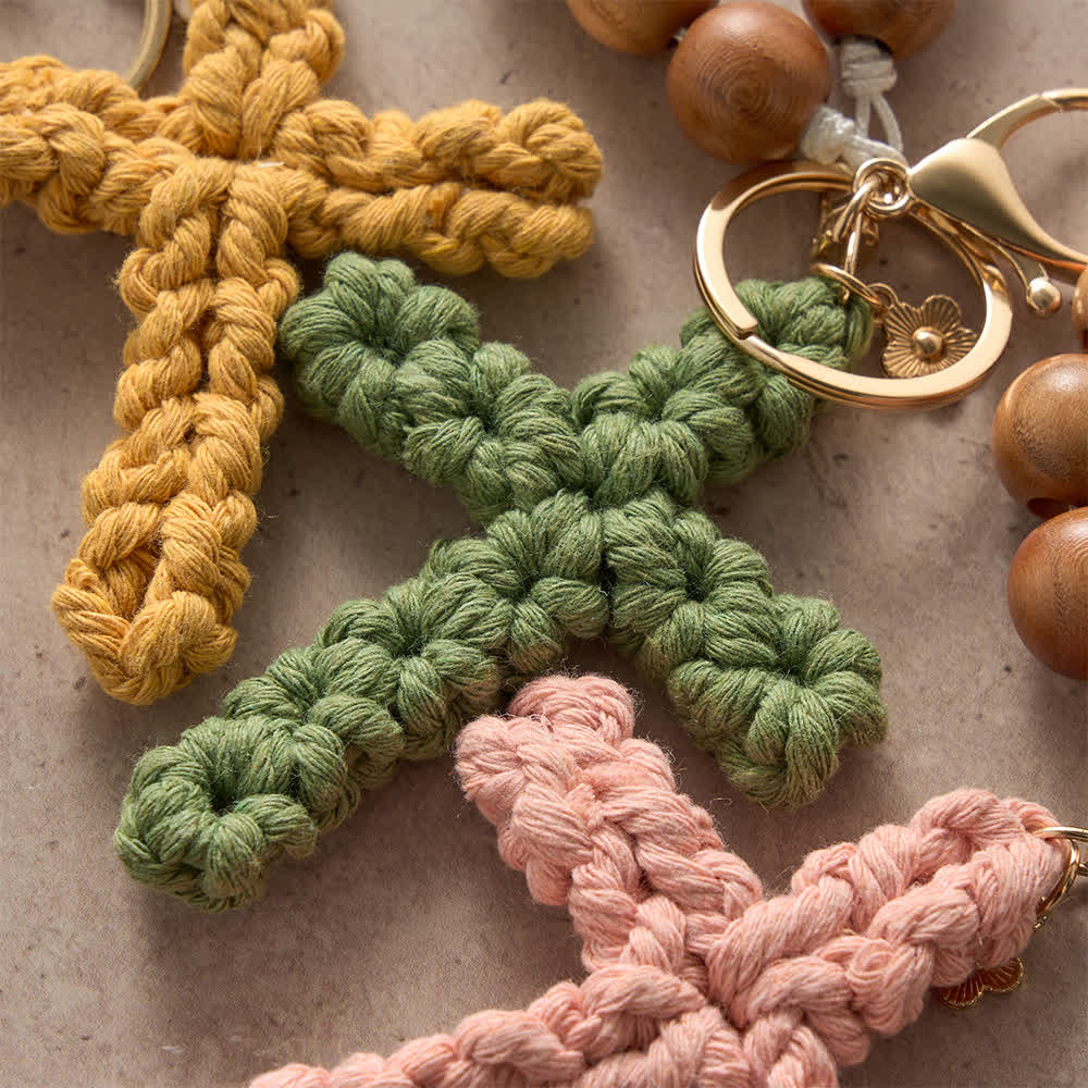 Christianartworkshop  Sandalwood Bead Pocket Rosary & Keychain with Multicolor Handmade Crochet Cross - image 12
