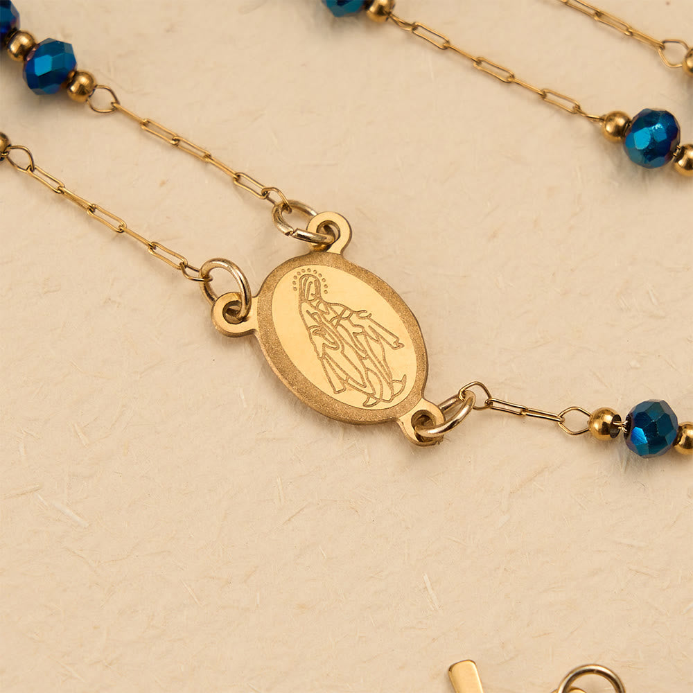 Christianartworkshop Faceted Crystal & Imitation Pearl Bead Minimal Our Lady Rosary with Flat Cross Pendant - image 2