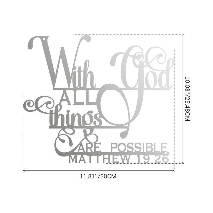 Christianartworkshop Matthew 19:26 With God Metal Wall Decor: Bold Faith for Your Walls - 10.03''*11.81''*0.04''/25.48*30*0.1cm - Silver - image 13