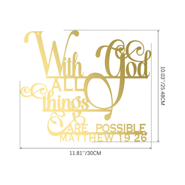 Christianartworkshop Matthew 19:26 With God Metal Wall Decor: Bold Faith for Your Walls - 10.03''*11.81''*0.04''/25.48*30*0.1cm - Golden - image 21