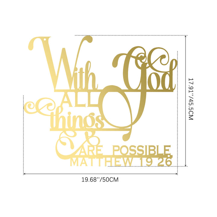Christianartworkshop Matthew 19:26 With God Metal Wall Decor: Bold Faith for Your Walls - 17.91''*19.68''*0.05''/45.5*50*0.12cm - Golden - image 23