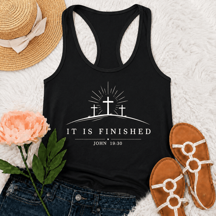 Christianartworkshop Classic Faith It Is Finished Cross Racerback Tank Top - Black - 2XL - image 0