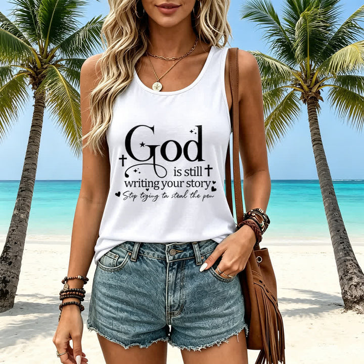Christianartworkshop God Is Still Writing Your Story Christian Workout Racerback Tank Top - image 7