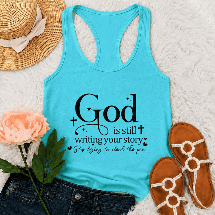 Christianartworkshop God Is Still Writing Your Story Christian Workout Racerback Tank Top - Mint - 2XL - image 12