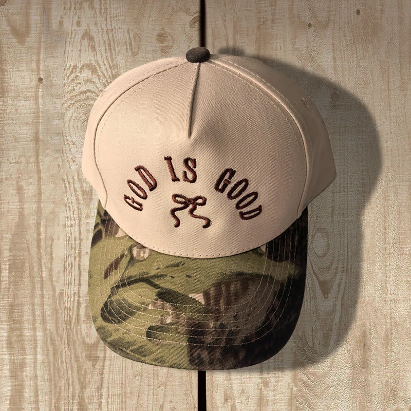Christianartworkshop God Is Good Bow Embroidery Leopard Brim Adjustable Baseball Cap - Light Camouflage - image 2