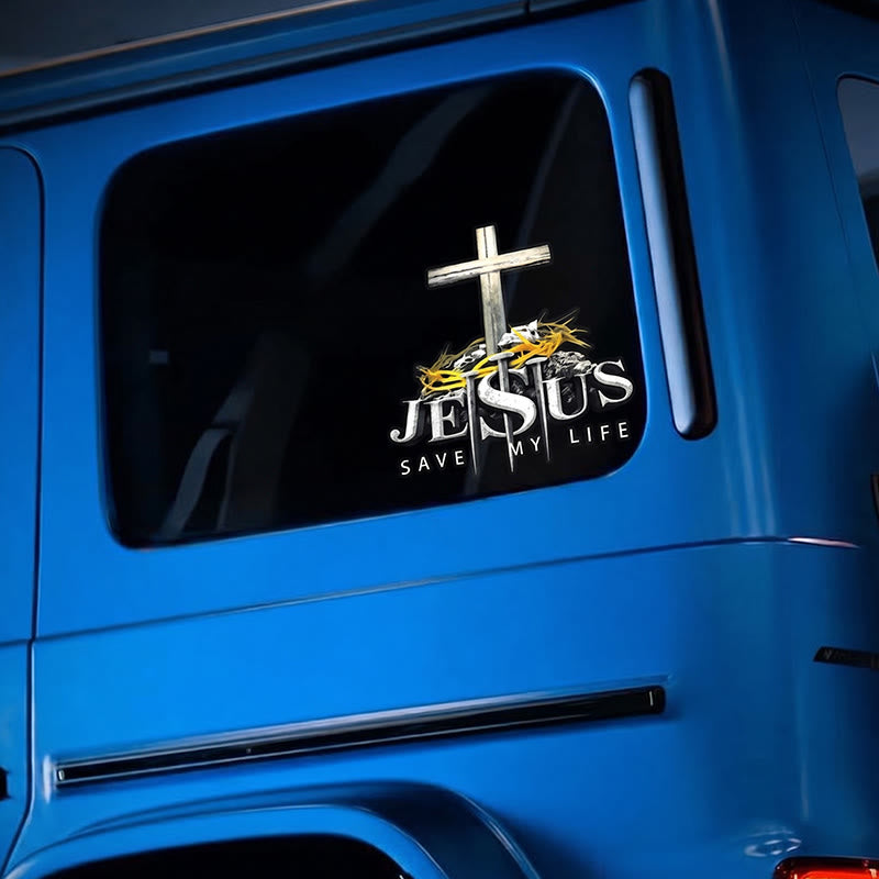 Christianartworkshop Cross Crown of Thorns Nails JESUS SAVED MY LIFE Waterproof Car Sticker: A Symbol of Redemptive Sacrifice - image 2