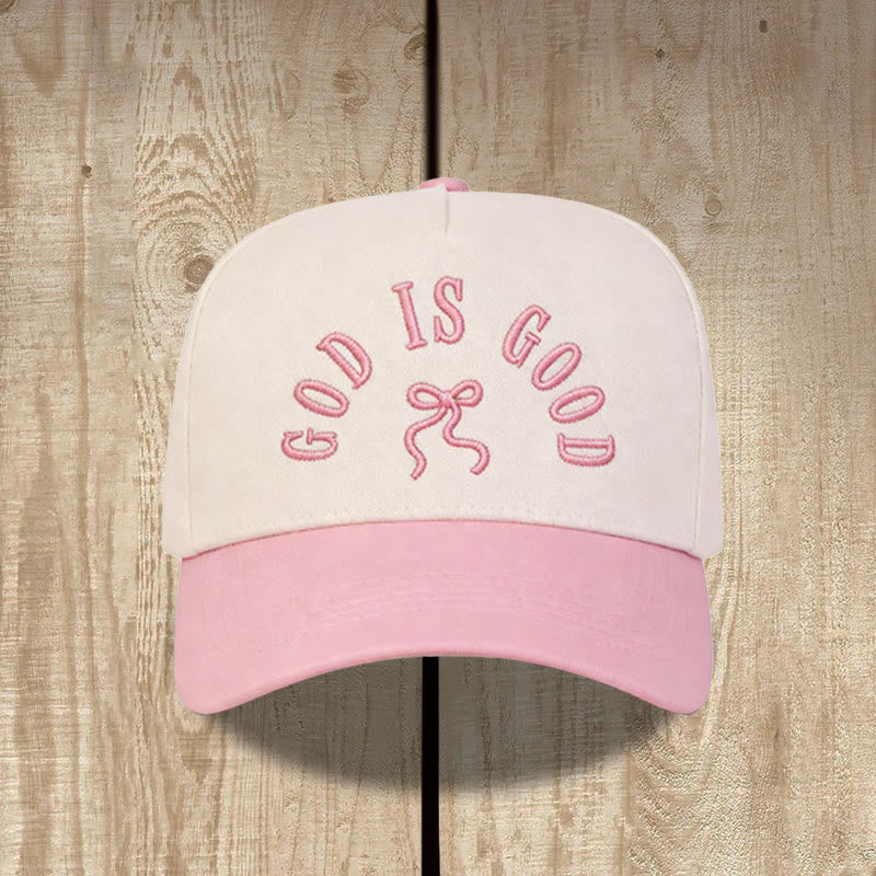 Christianartworkshop Curved Brim God Is Good Letter Bow Embroidered Unisex Baseball Cap - Pink - image 2
