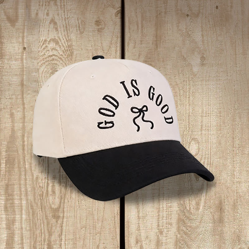 Christianartworkshop Curved Brim God Is Good Letter Bow Embroidered Unisex Baseball Cap - Black - image 4