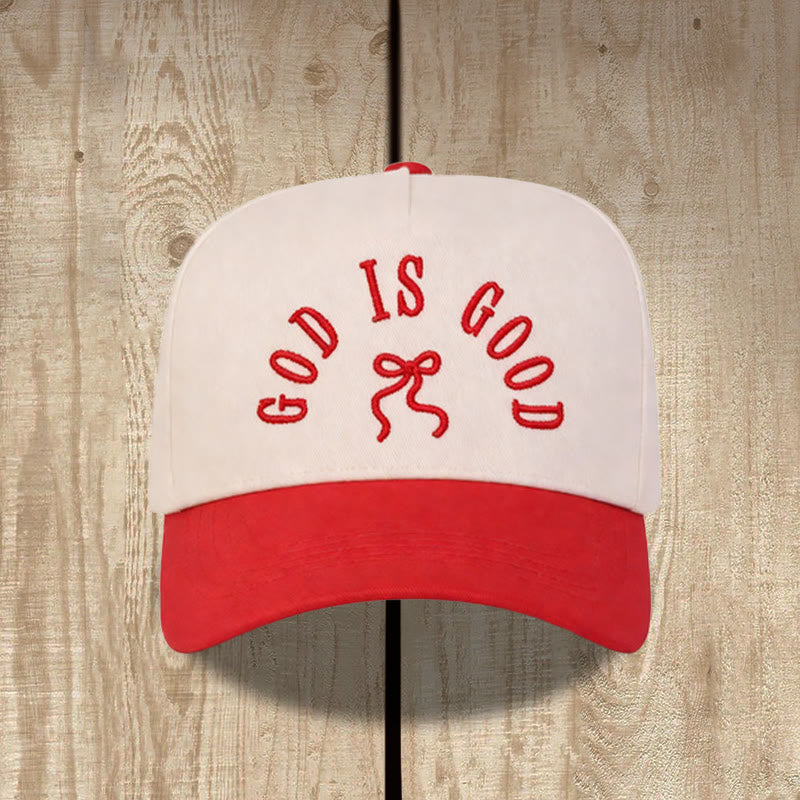 Christianartworkshop Curved Brim God Is Good Letter Bow Embroidered Unisex Baseball Cap - Red - image 0