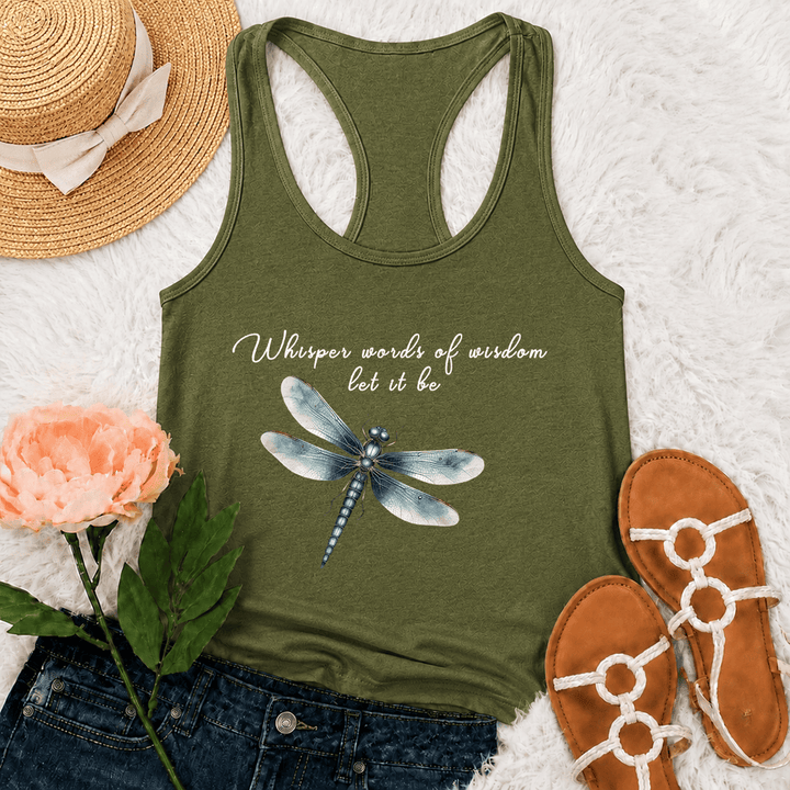 Christianartworkshop Watercolor Dragonfly Let It Be Graphic Racerback Tank Top - Army Green - 2XL - image 0
