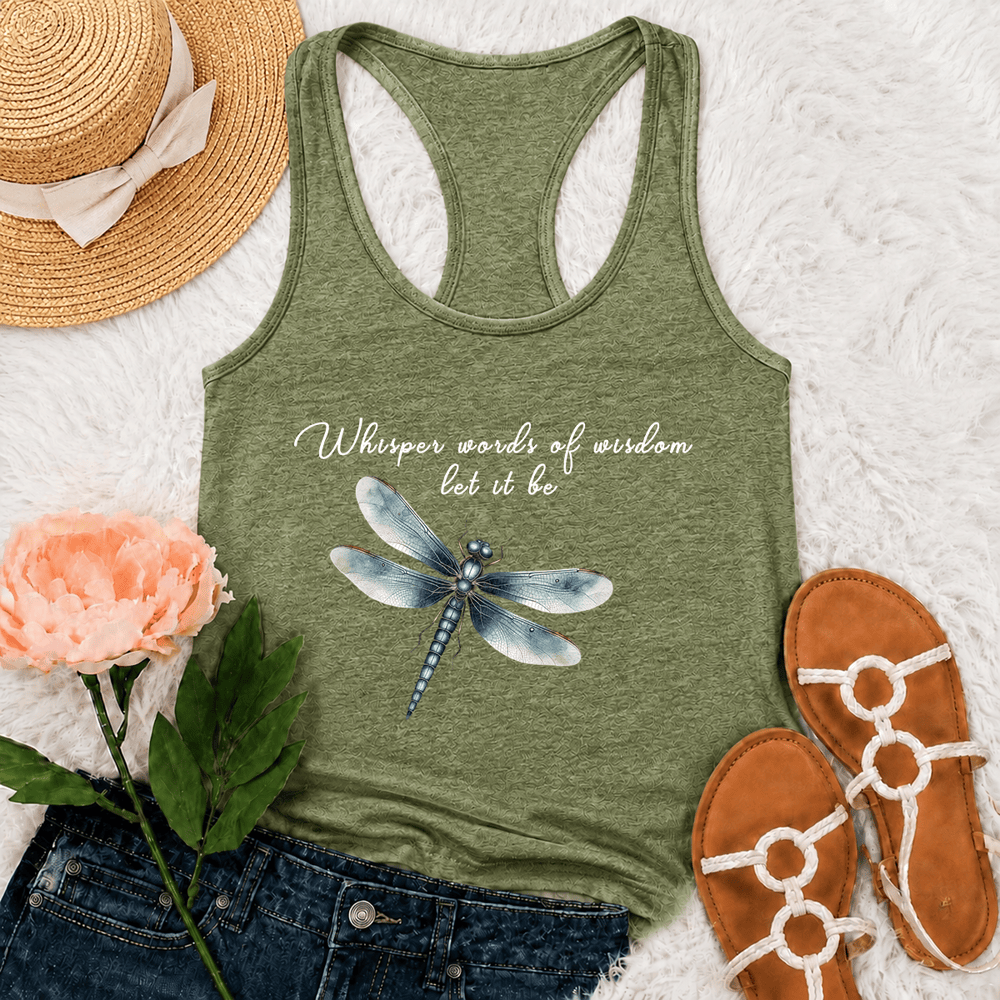 Christianartworkshop Watercolor Dragonfly Let It Be Graphic Racerback Tank Top - Olive Green - 2XL - image 18