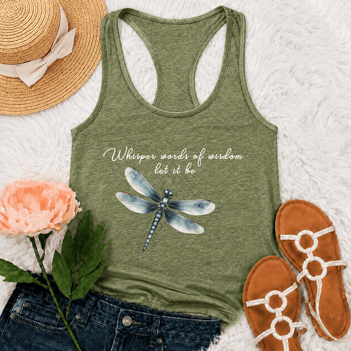 Christianartworkshop Watercolor Dragonfly Let It Be Graphic Racerback Tank Top - Olive Green - 2XL - image 18